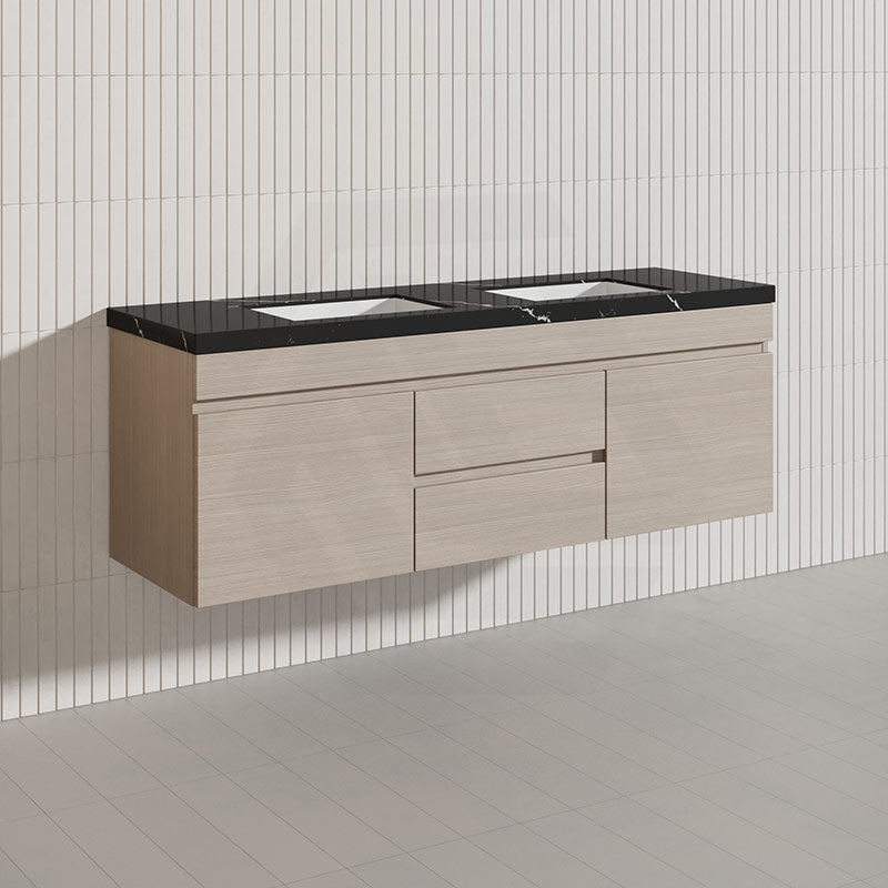 Lukka Camden Modern 1500mm Wall Hung Vanity E0 MDF Wood Grain PVC Film Cabinet with Middle Drawers In Various Colours