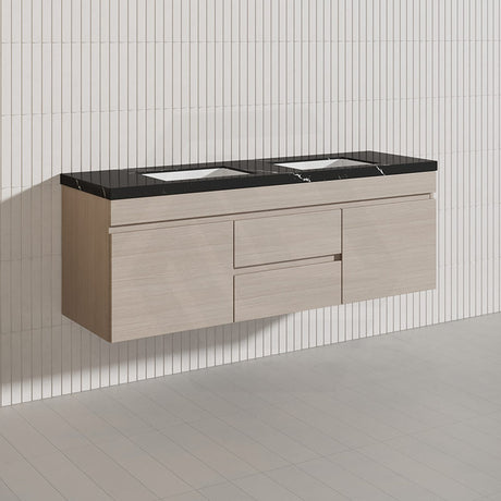 Lukka Camden Modern 1500mm Wall Hung Vanity E0 MDF Wood Grain PVC Film Cabinet with Middle Drawers In Various Colours