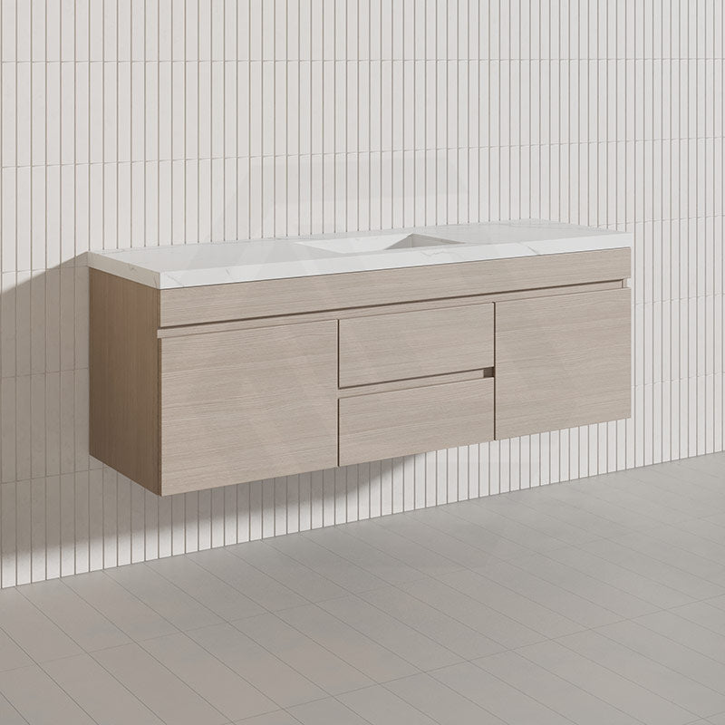 Lukka Camden Modern 1500mm Wall Hung Vanity E0 MDF Wood Grain PVC Film Cabinet with Middle Drawers In Various Colours