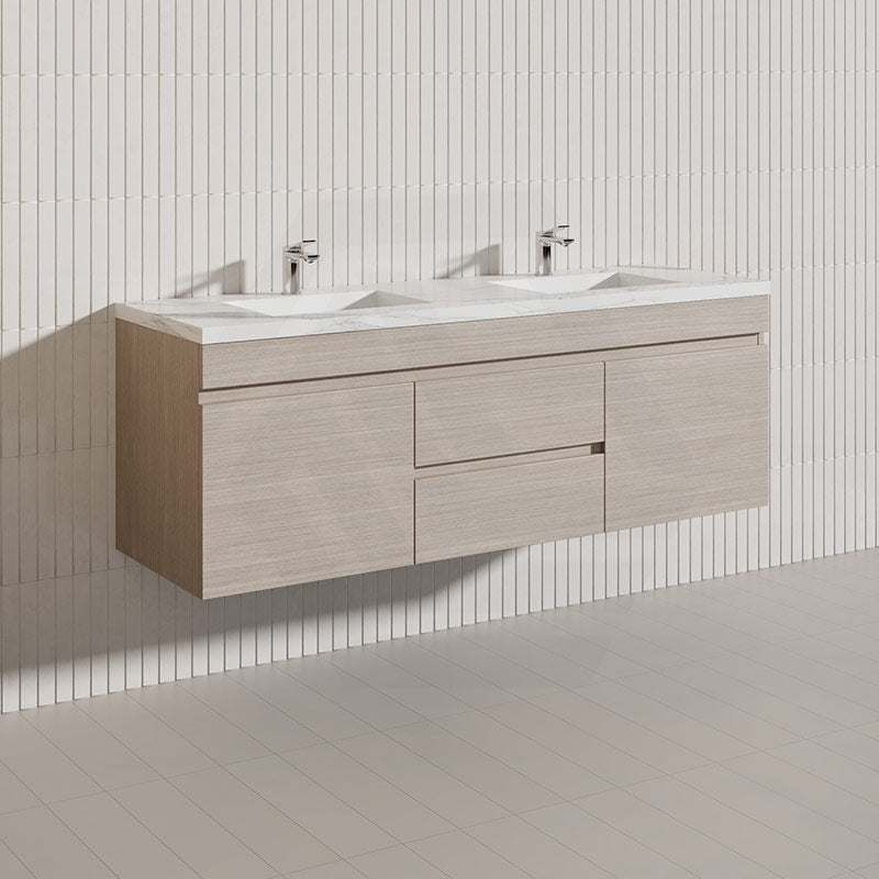 Lukka Camden Modern 1500mm Wall Hung Vanity E0 MDF Wood Grain PVC Film Cabinet with Middle Drawers In Various Colours