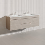Lukka Camden Modern 1500mm Wall Hung Vanity E0 MDF Wood Grain PVC Film Cabinet with Middle Drawers In Various Colours