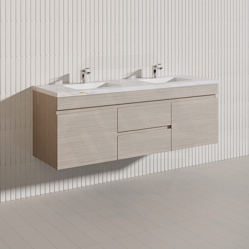 Lukka Camden Modern 1500mm Wall Hung Vanity E0 MDF Wood Grain PVC Film Cabinet with Middle Drawers In Various Colours