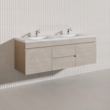 Lukka Camden Modern 1500mm Wall Hung Vanity E0 MDF Wood Grain PVC Film Cabinet with Middle Drawers In Various Colours