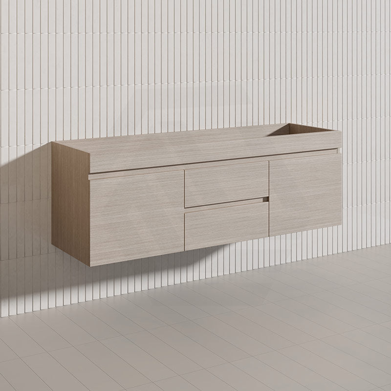 Lukka Camden Modern 1500mm Wall Hung Vanity E0 MDF Wood Grain PVC Film Cabinet with Middle Drawers In Various Colours