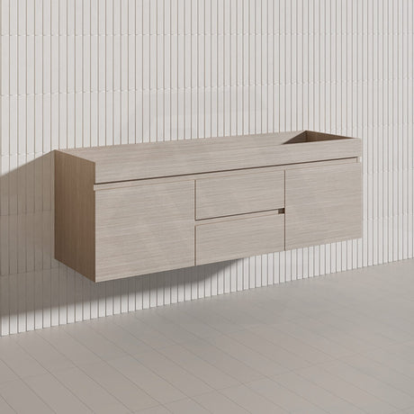 Lukka Camden Modern 1500mm Wall Hung Vanity E0 MDF Wood Grain PVC Film Cabinet with Middle Drawers In Various Colours