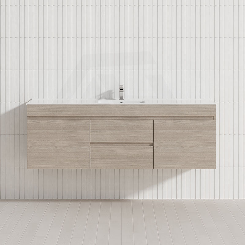 Lukka Camden Modern 1500mm Wall Hung Vanity E0 MDF Wood Grain PVC Film Cabinet with Middle Drawers In Various Colours