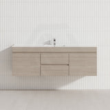 Lukka Camden Modern 1500mm Wall Hung Vanity E0 MDF Wood Grain PVC Film Cabinet with Middle Drawers In Various Colours
