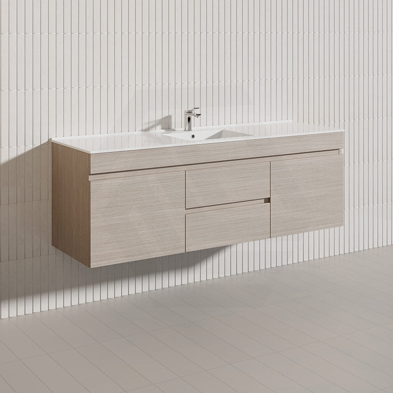 Lukka Camden Modern 1500mm Wall Hung Vanity E0 MDF Wood Grain PVC Film Cabinet with Middle Drawers In Various Colours