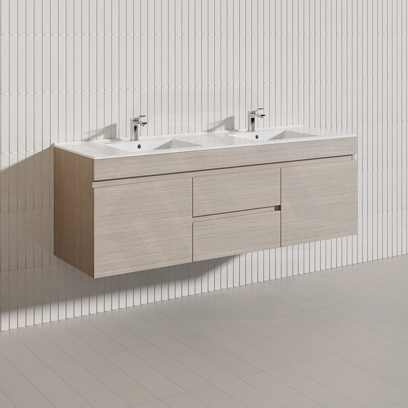 Lukka Camden Modern 1500mm Wall Hung Vanity E0 MDF Wood Grain PVC Film Cabinet with Middle Drawers In Various Colours