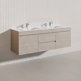 Lukka Camden Modern 1500mm Wall Hung Vanity E0 MDF Wood Grain PVC Film Cabinet with Middle Drawers In Various Colours