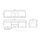 Lukka Camden Modern 1500mm Wall Hung Vanity E0 MDF Wood Grain PVC Film Cabinet with Middle Drawers In Various Colours