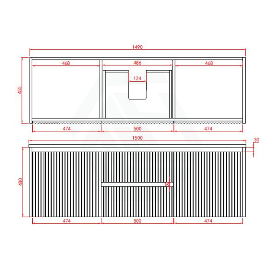 600-1500mm Lukka Crete Wall Hung Bathroom Fluted Vanity Matt White/Black PVC Board Cabinet ONLY & Ceramic Top Available