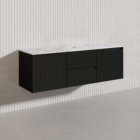 1500mm Lukka Crete Wall Hung Bathroom Fluted Vanity Matt White/Black PVC Board Single/Double Bowls Available