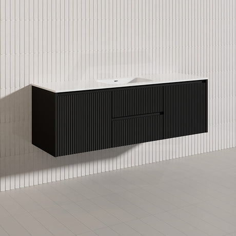 1500mm Lukka Crete Wall Hung Bathroom Fluted Vanity Matt White/Black PVC Board Single/Double Bowls Available