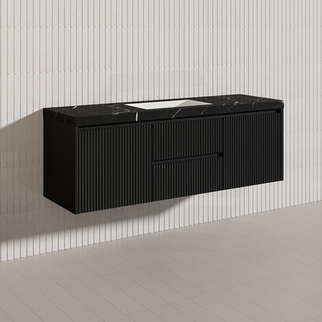 1500mm Lukka Crete Wall Hung Bathroom Fluted Vanity Matt White/Black PVC Board Single/Double Bowls Available