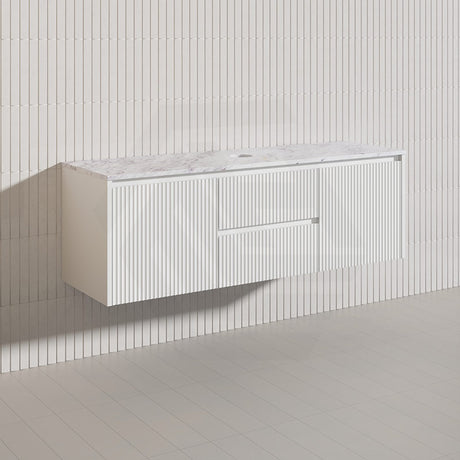 1500mm Lukka Crete Wall Hung Bathroom Fluted Vanity Matt White/Black PVC Board Single/Double Bowls Available