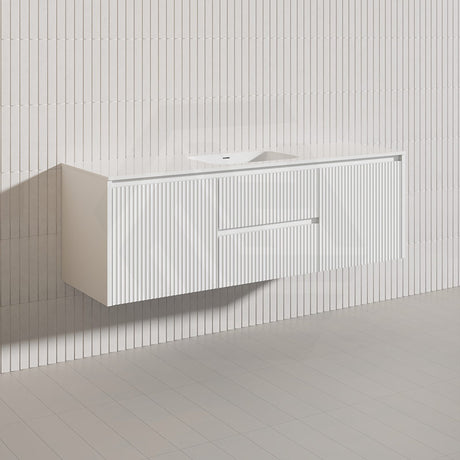1500mm Lukka Crete Wall Hung Bathroom Fluted Vanity Matt White/Black PVC Board Single/Double Bowls Available