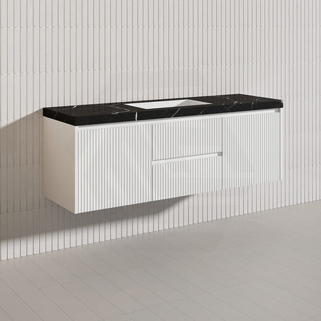 1500mm Lukka Crete Wall Hung Bathroom Fluted Vanity Matt White/Black PVC Board Single/Double Bowls Available