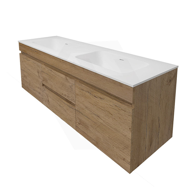 Lukka Camden Modern 1500mm Wall Hung Vanity E0 MDF Wood Grain PVC Film Cabinet with Middle Drawers In Various Colours