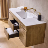 Lukka Camden Modern 1500mm Wall Hung Vanity E0 MDF Wood Grain PVC Film Cabinet with Middle Drawers In Various Colours