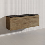 Lukka Camden Modern 1500mm Wall Hung Vanity E0 MDF Wood Grain PVC Film Cabinet with Middle Drawers In Various Colours