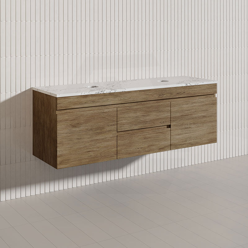 Lukka Camden Modern 1500mm Wall Hung Vanity E0 MDF Wood Grain PVC Film Cabinet with Middle Drawers In Various Colours