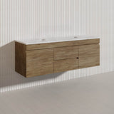 Lukka Camden Modern 1500mm Wall Hung Vanity E0 MDF Wood Grain PVC Film Cabinet with Middle Drawers In Various Colours