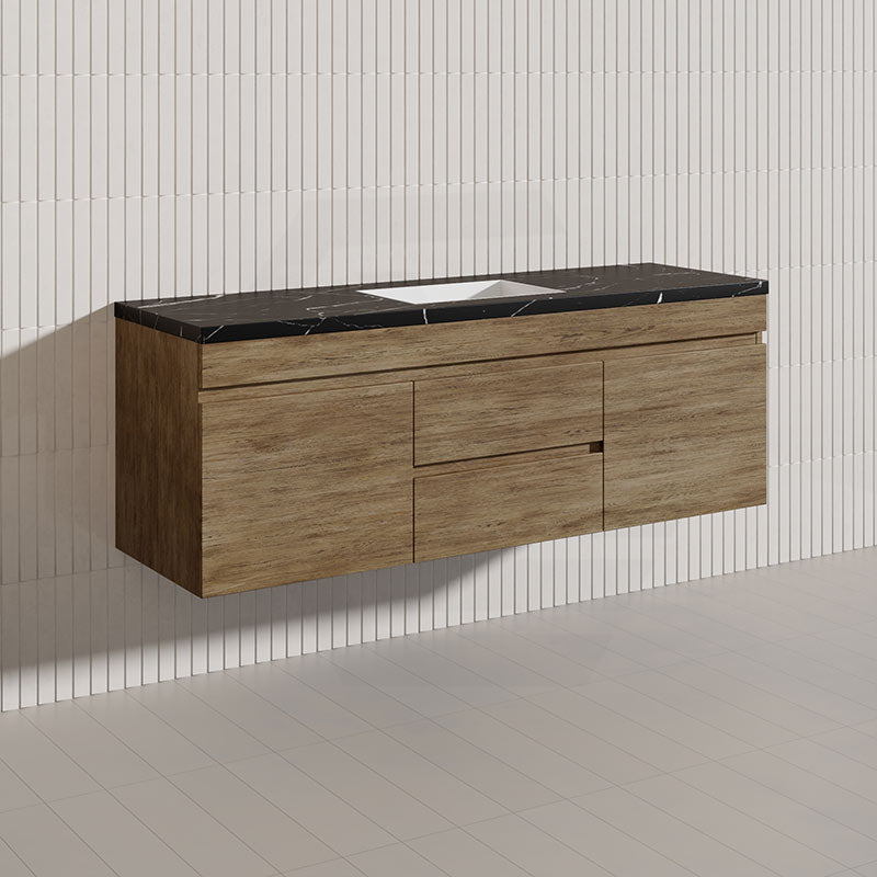 Lukka Camden Modern 1500mm Wall Hung Vanity E0 MDF Wood Grain PVC Film Cabinet with Middle Drawers In Various Colours