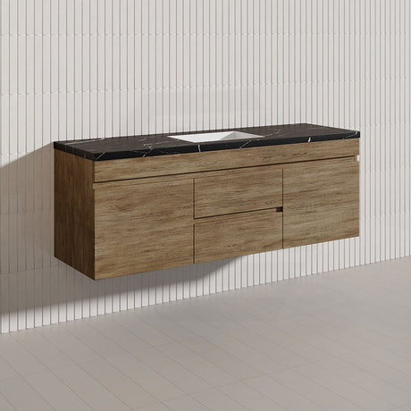 Lukka Camden Modern 1500mm Wall Hung Vanity E0 MDF Wood Grain PVC Film Cabinet with Middle Drawers In Various Colours