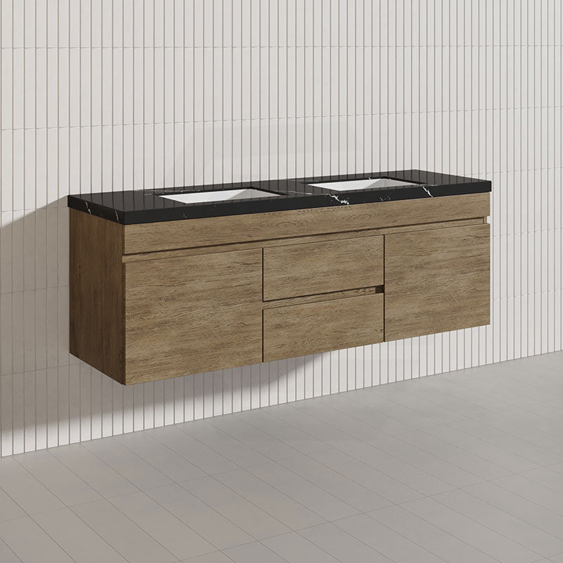 Lukka Camden Modern 1500mm Wall Hung Vanity E0 MDF Wood Grain PVC Film Cabinet with Middle Drawers In Various Colours