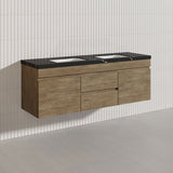 Lukka Camden Modern 1500mm Wall Hung Vanity E0 MDF Wood Grain PVC Film Cabinet with Middle Drawers In Various Colours