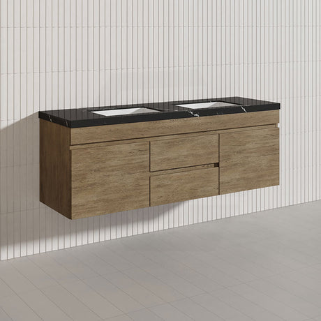 Lukka Camden Modern 1500mm Wall Hung Vanity E0 MDF Wood Grain PVC Film Cabinet with Middle Drawers In Various Colours