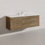 Lukka Camden Modern 1500mm Wall Hung Vanity E0 MDF Wood Grain PVC Film Cabinet with Middle Drawers In Various Colours
