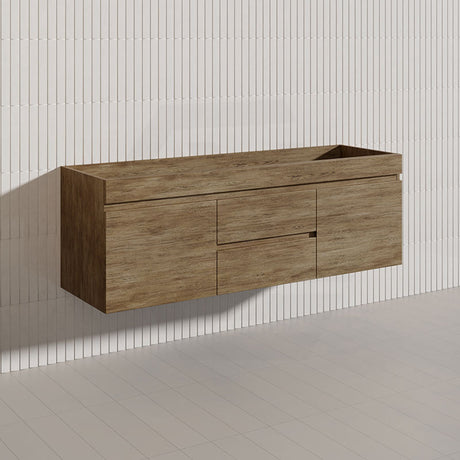 Lukka Camden Modern 1500mm Wall Hung Vanity E0 MDF Wood Grain PVC Film Cabinet with Middle Drawers In Various Colours