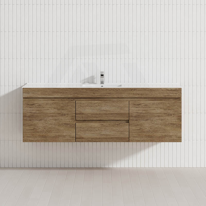 Lukka Camden Modern 1500mm Wall Hung Vanity E0 MDF Wood Grain PVC Film Cabinet with Middle Drawers In Various Colours