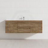 Lukka Camden Modern 1500mm Wall Hung Vanity E0 MDF Wood Grain PVC Film Cabinet with Middle Drawers In Various Colours