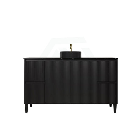 Lukka Crete Modern 600-1500mm Matt Black/White Freestanding Vanity with Legs PVC Board Linear Surface