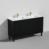 Lukka Crete Modern 600-1500mm Matt Black/White Freestanding Vanity with Legs PVC Board Linear Surface