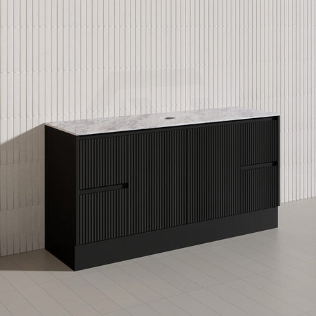 Lukka Crete Modern 1500mm Matt Black/White Freestanding Vanity Single/Double Bowls PVC Board Linear Surface