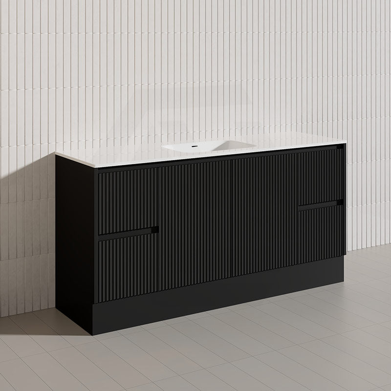 Lukka Crete Modern 1500mm Matt Black/White Freestanding Vanity Single/Double Bowls PVC Board Linear Surface
