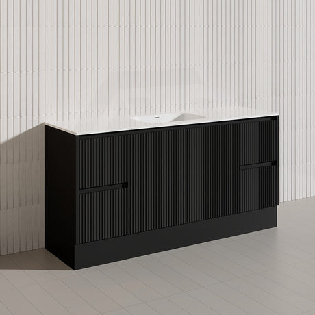 Lukka Crete Modern 1500mm Matt Black/White Freestanding Vanity Single/Double Bowls PVC Board Linear Surface