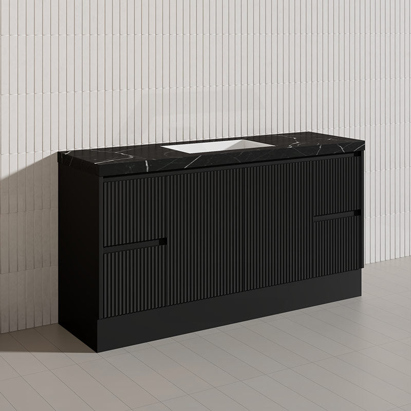 Lukka Crete Modern 1500mm Matt Black/White Freestanding Vanity Single/Double Bowls PVC Board Linear Surface