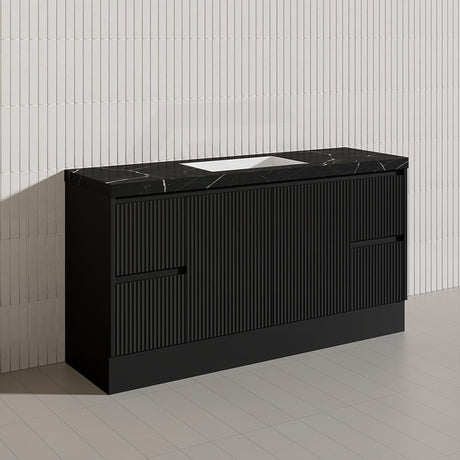 Lukka Crete Modern 1500mm Matt Black/White Freestanding Vanity Single/Double Bowls PVC Board Linear Surface