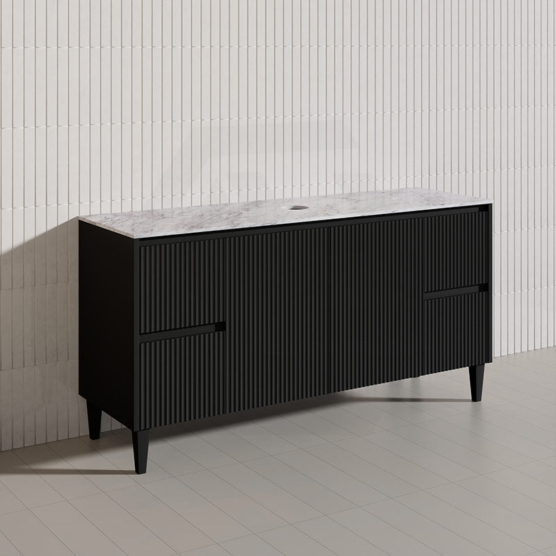 Lukka Crete Modern 1500mm Matt Black/White Freestanding Vanity Single/Double Bowls PVC Board Linear Surface