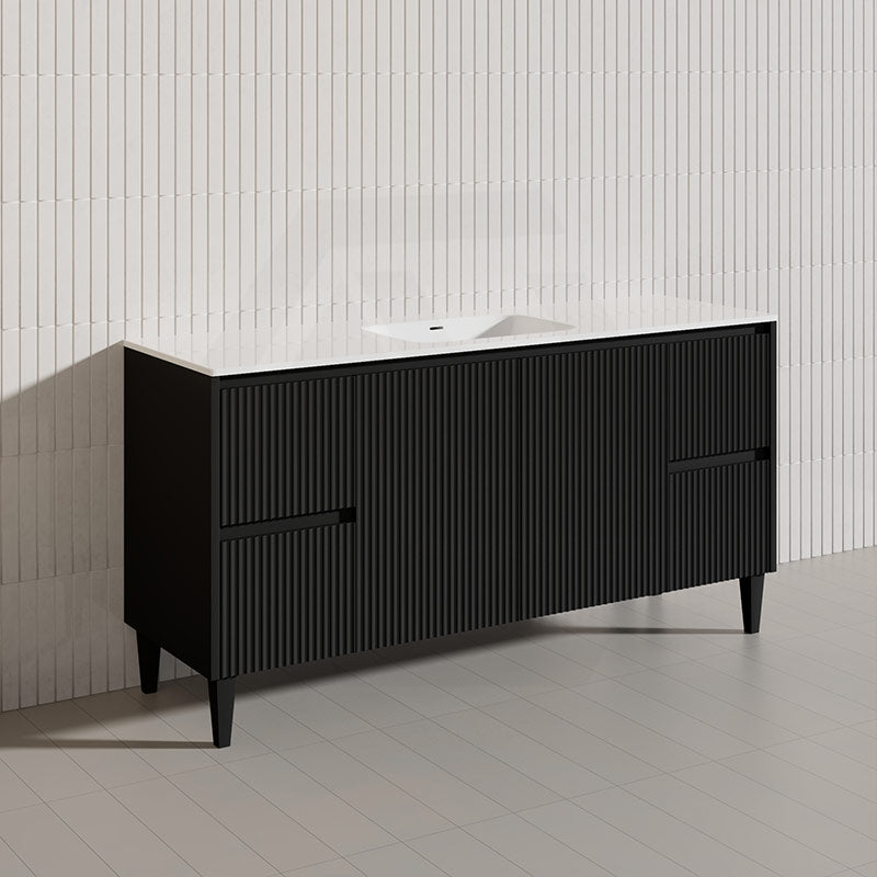Lukka Crete Modern 1500mm Matt Black/White Freestanding Vanity Single/Double Bowls PVC Board Linear Surface