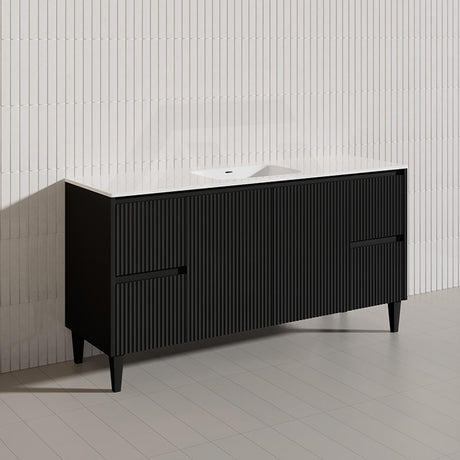 Lukka Crete Modern 1500mm Matt Black/White Freestanding Vanity Single/Double Bowls PVC Board Linear Surface