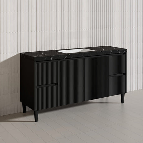 Lukka Crete Modern 1500mm Matt Black/White Freestanding Vanity Single/Double Bowls PVC Board Linear Surface