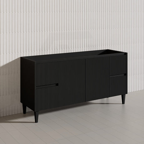 Lukka Crete Modern 1500mm Matt Black/White Freestanding Vanity Single/Double Bowls PVC Board Linear Surface