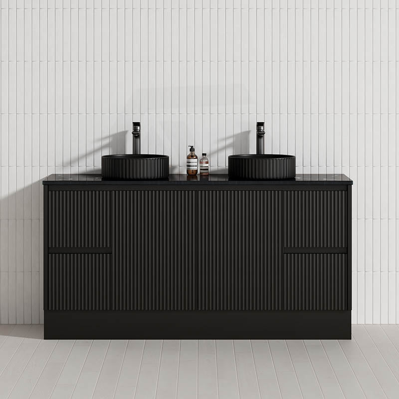 Lukka Crete Modern 600-1500mm Matt Black/White Freestanding Vanity with Kickboard PVC Board Linear Surface