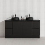 Lukka Crete Modern 600-1500mm Matt Black/White Freestanding Vanity with Kickboard PVC Board Linear Surface